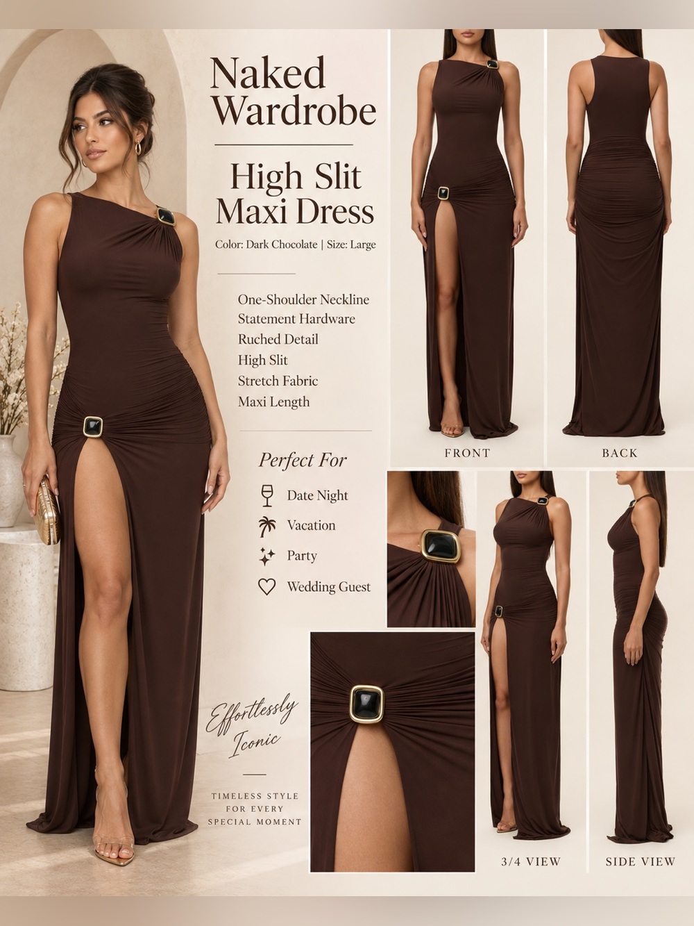 Naked Wardrobe High Slit Maxi Dress Large NWOT